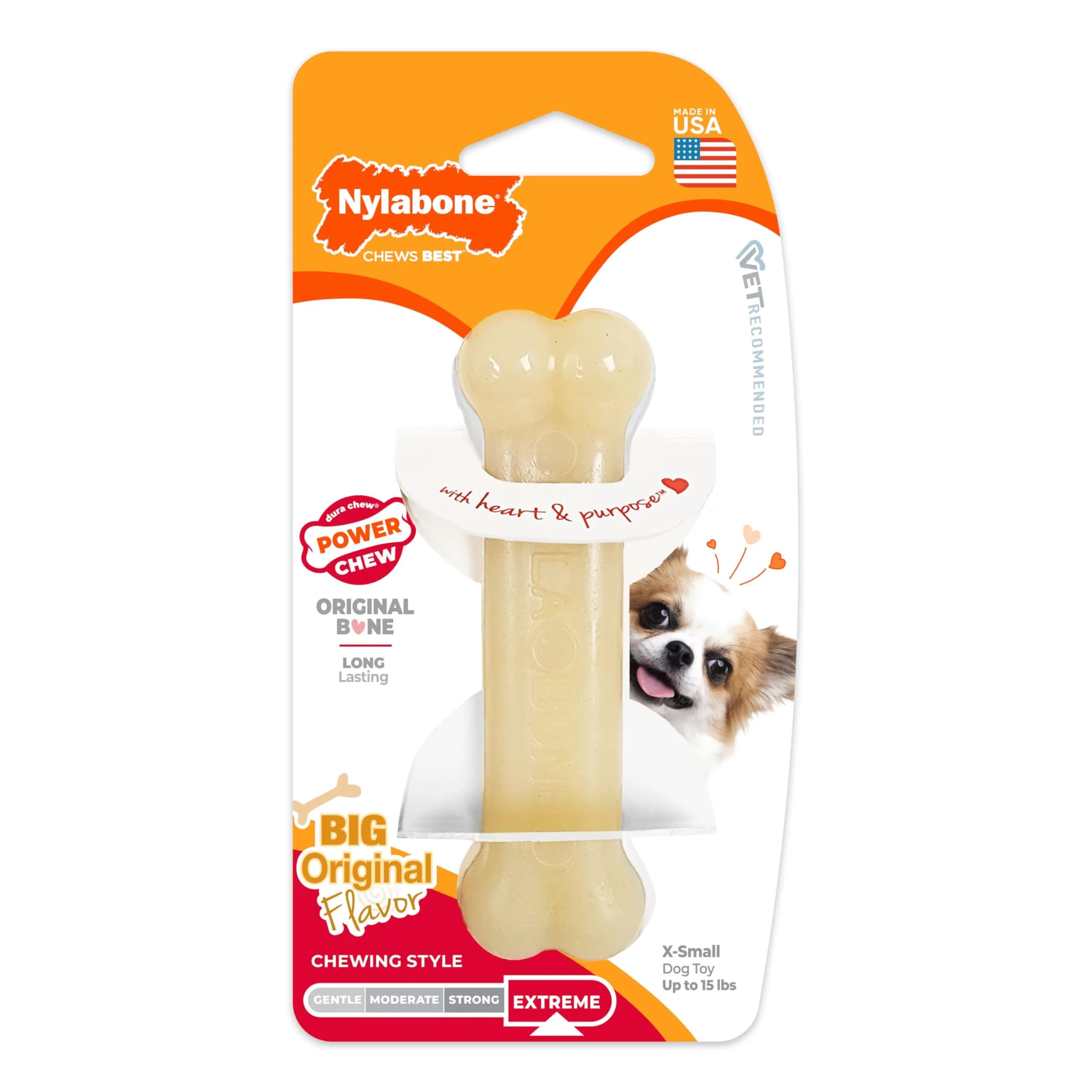 Nylabone Power Chew Original Bone Dog Chew Toy, Chicken Flavor, Small | Durable Chew Toy for Small Dogs Up to 25 lbs — Original / X-Small