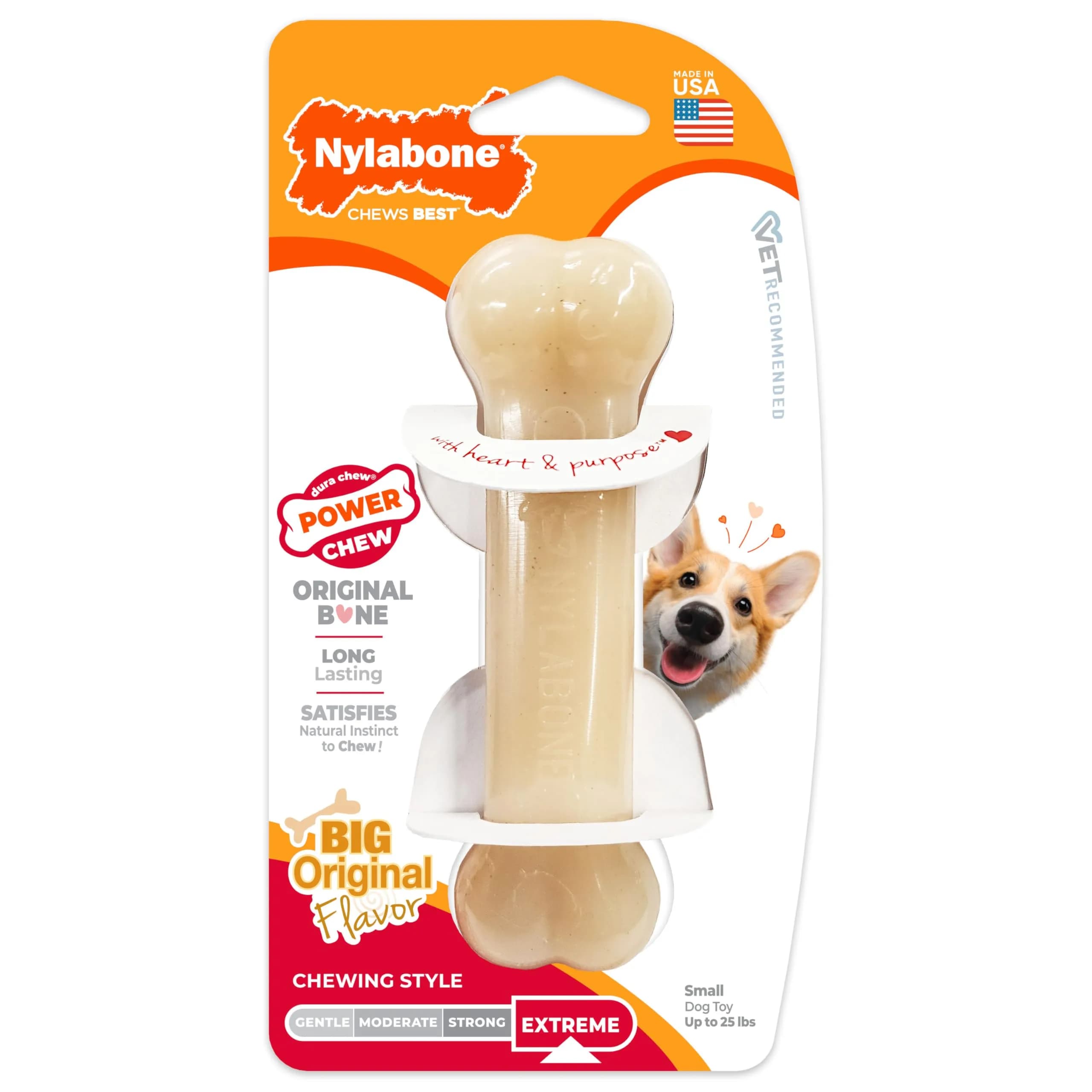 Nylabone Power Chew Original Bone Dog Chew Toy, Chicken Flavor, Small | Durable Chew Toy for Small Dogs Up to 25 lbs — Original / Small
