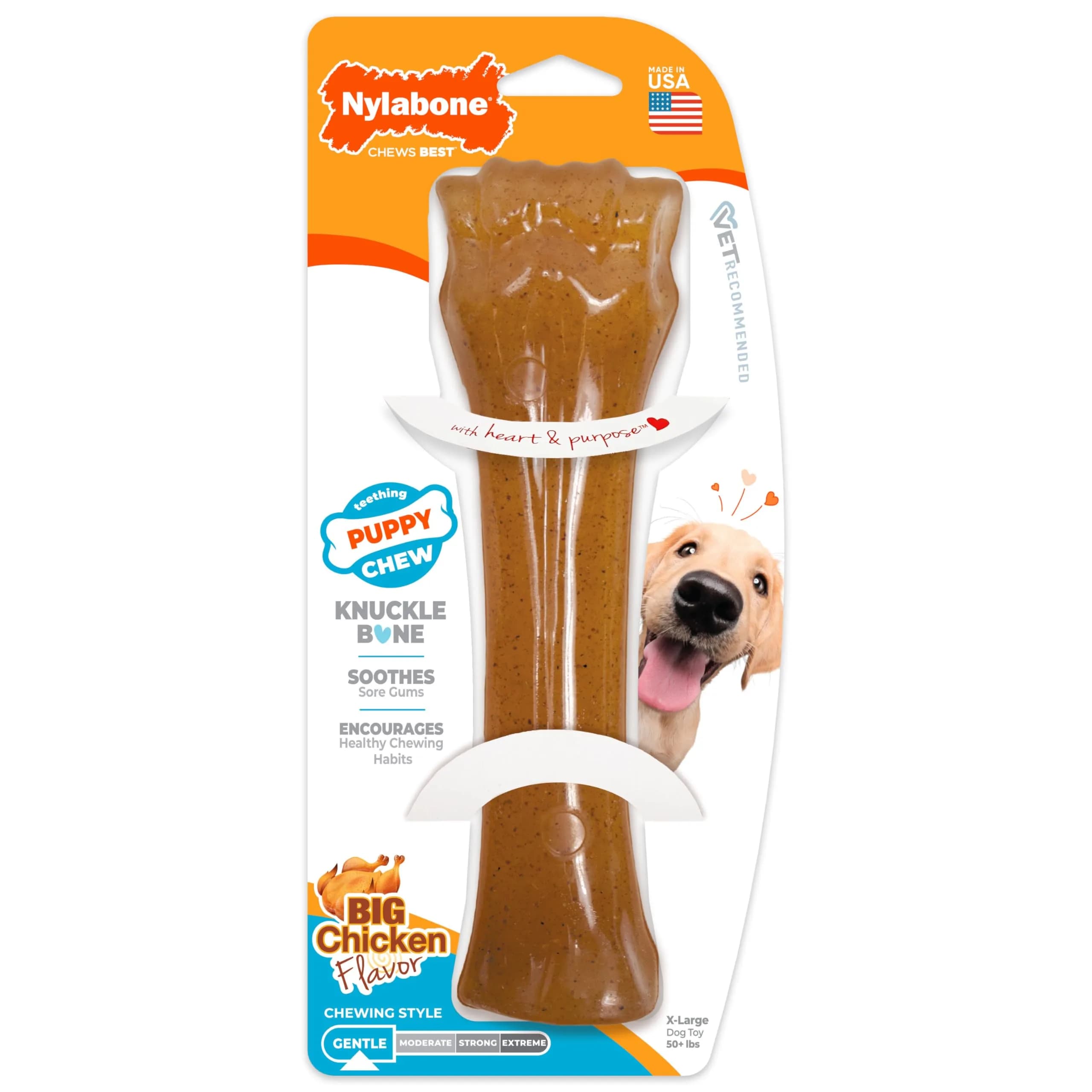 Nylabone Puppy Chew Teething Knuckle Bone Dog Chew Toy, Chicken Flavor, X-Large (0.35 lb) — X-Large 50+ lbs.