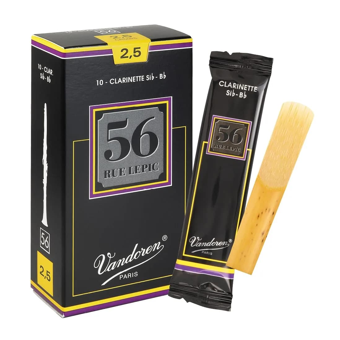 Vandoren 56 Rue Lepic Bb Clarinet Reeds Strength 2.5, Box of 10 | Rich, Centered, Pure Sound — Strength 2.5