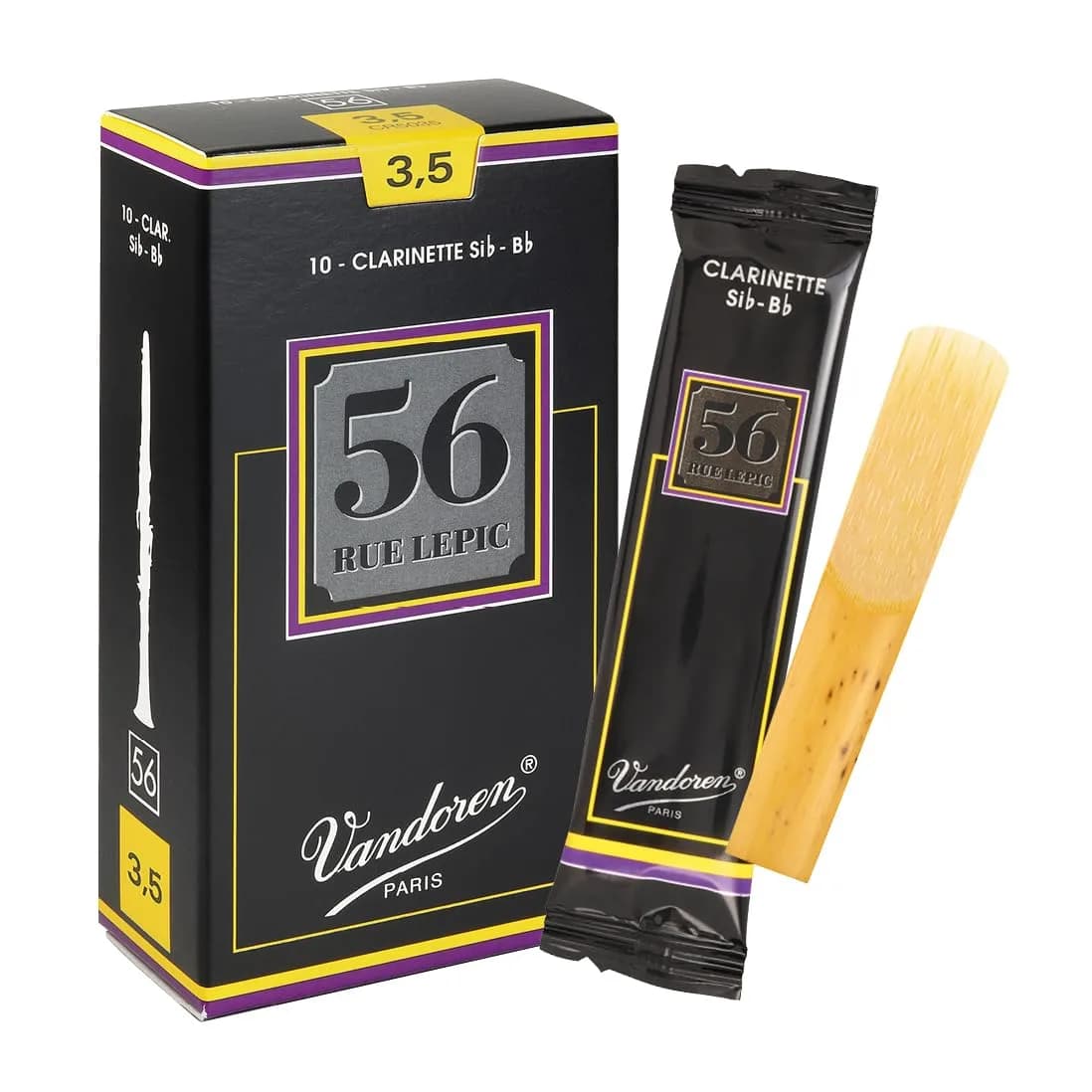 Vandoren 56 Rue Lepic Bb Clarinet Reeds Strength 3.5 (Box of 10) | Pure Sound & Stability - main product image