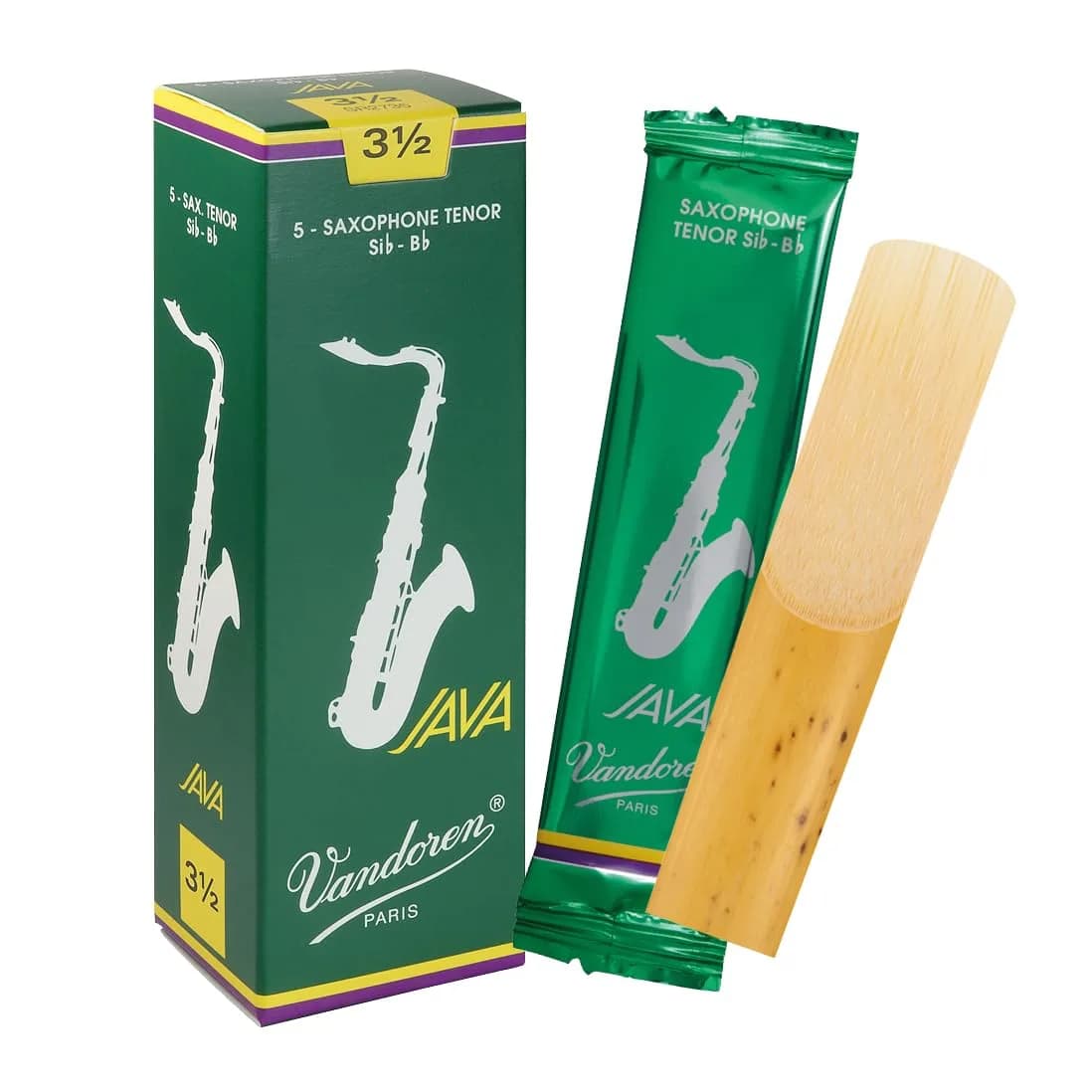 Vandoren JAVA Tenor Sax Reeds Strength 3.5 (5-Pack) | Bright Sound, Immediate Response — Strength 3.5