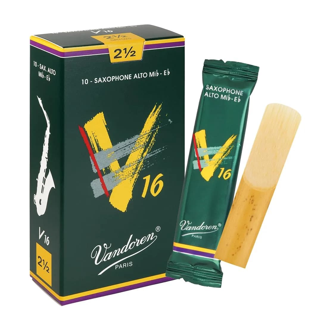 Vandoren V16 Alto Sax Reeds Strength 2.5 (10-Pack) | Brilliant & Percussive Sound — Strength 2.5