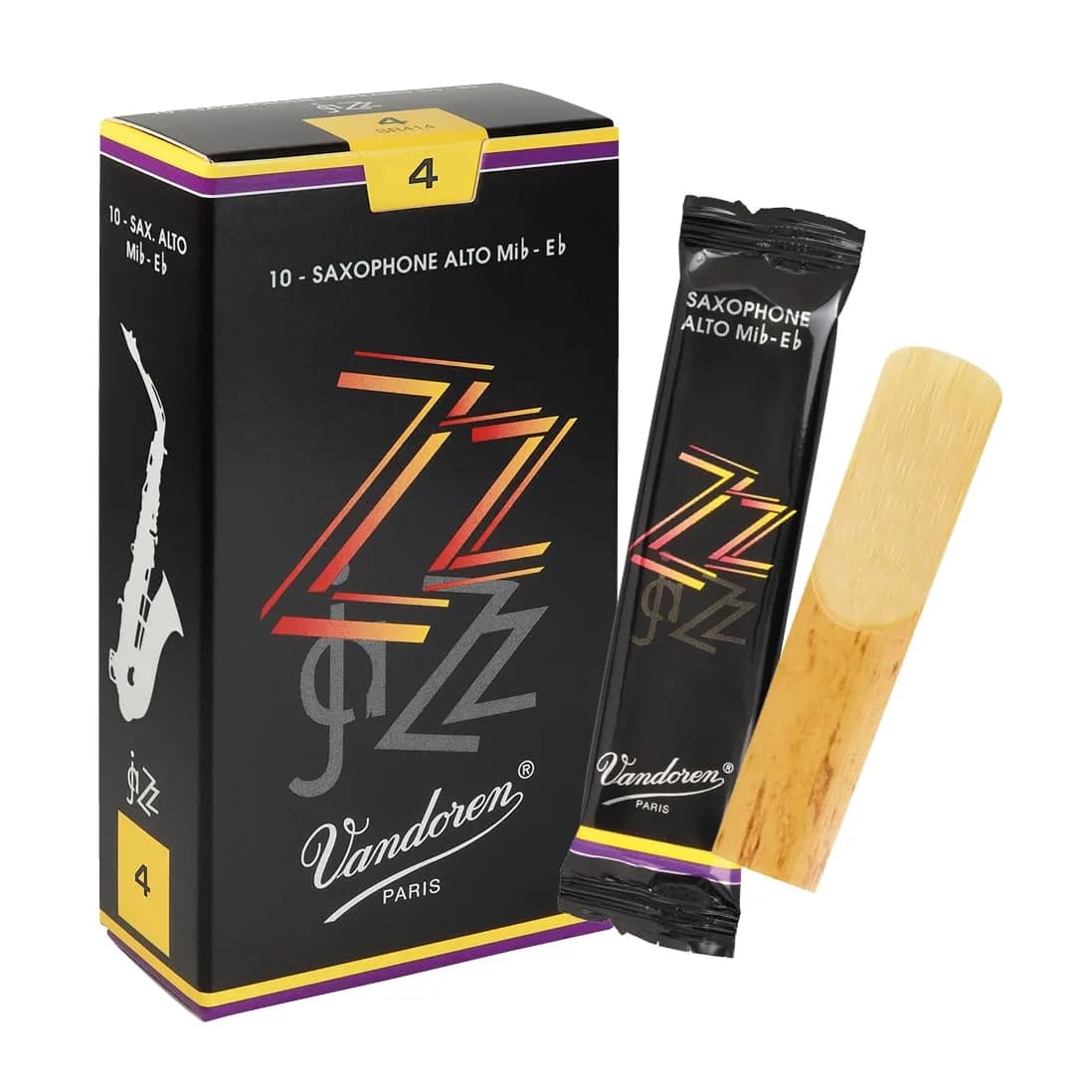 Vandoren SR414 Alto Sax ZZ Reeds Strength 4; Box of 10 | Jazz Tone & Response - main product image