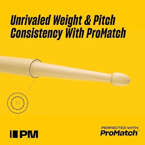 ProMark Classic Forward 5B Drumsticks, Nylon Tip, 16" Length, 0.590" Diameter | Hickory Wood, USA Made thumbnail 5