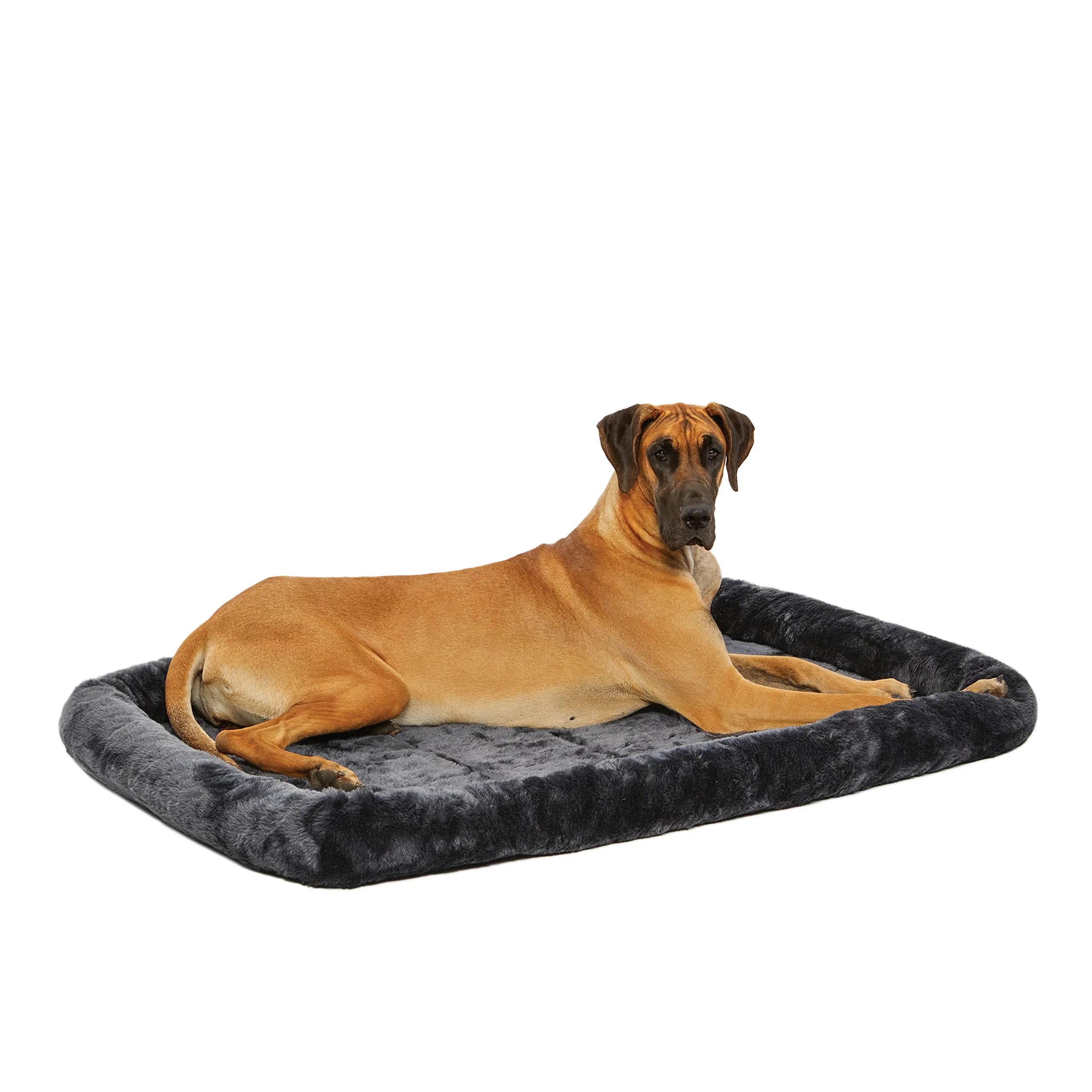 MidWest Homes for Pets QuietTime Bolster Dog Crate Bed 54" XL Breeds Gray | 137cm (54 Inch) Soft Faux Fur Mat