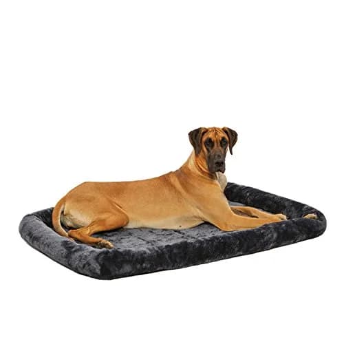 MidWest Homes for Pets QuietTime Bolster Dog Crate Bed 54" XL Breeds Gray | 137cm (54 Inch) Soft Faux Fur Mat thumbnail 1
