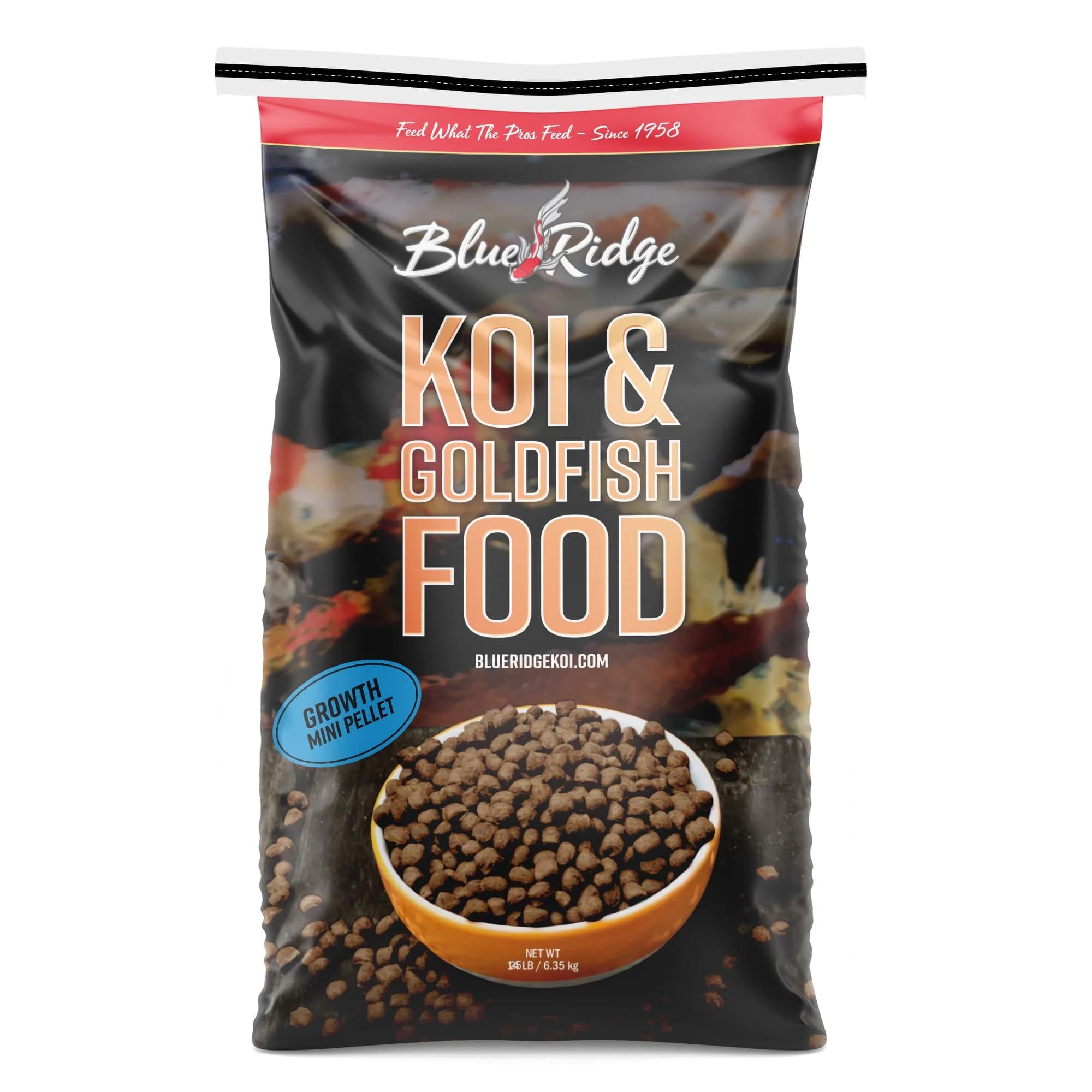 Blue Ridge Koi Fish Food Growth Formula Mini 12.56 kg (25 lb) | 36% Protein for Active Growth