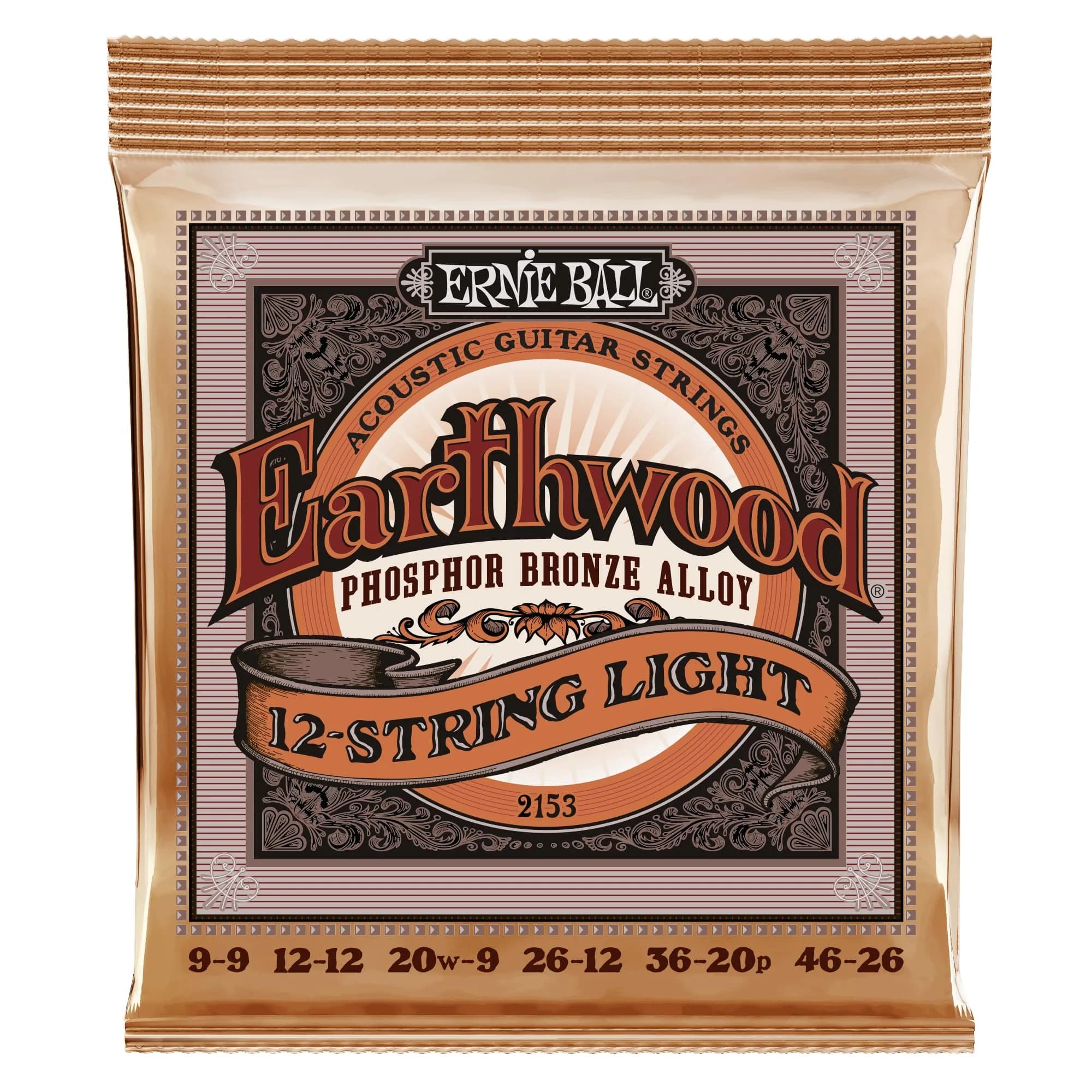 Ernie Ball Earthwood Extra Light Phosphor Bronze Acoustic Guitar Strings, 10-50 Gauge (1 Set) | Warm Tone, Easy Playability — Single Pack / 12-String Light (9-46)