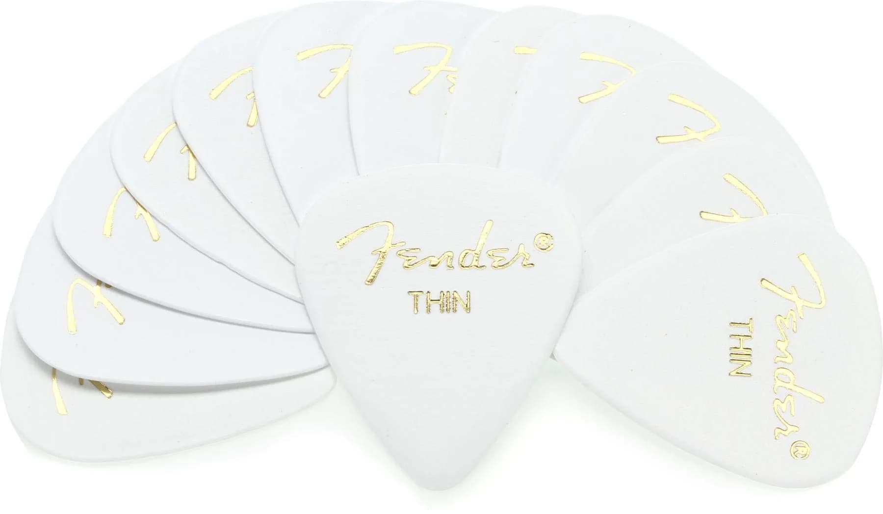 Fender Classic Celluloid Guitar Picks 351 Shape, White, Thin, 12-Pack | Traditional Feel for Versatile Styles — White