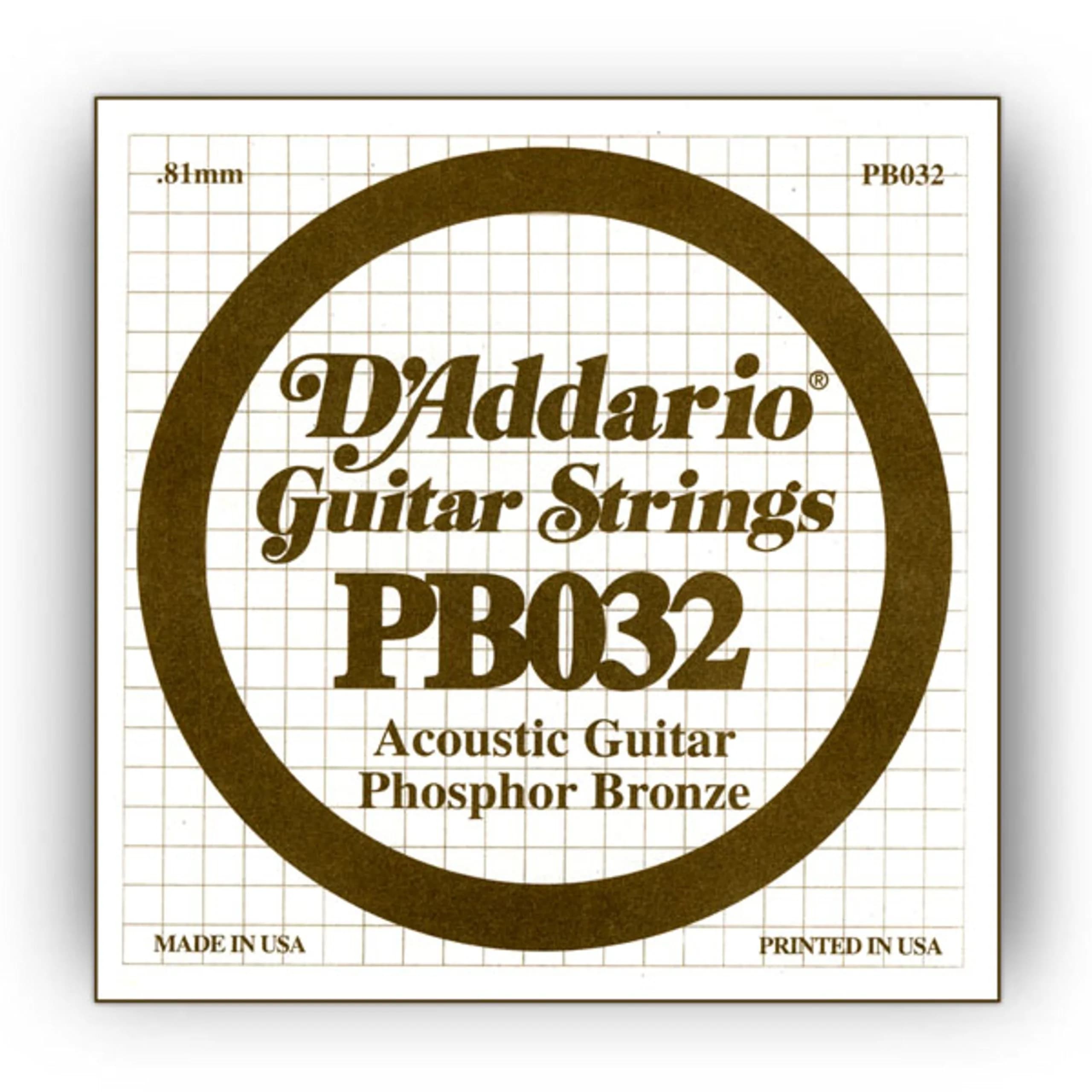D'Addario PB030 Phosphor Bronze Wound Acoustic Guitar Single String, .030 Gauge (0.76 mm) — Bronze