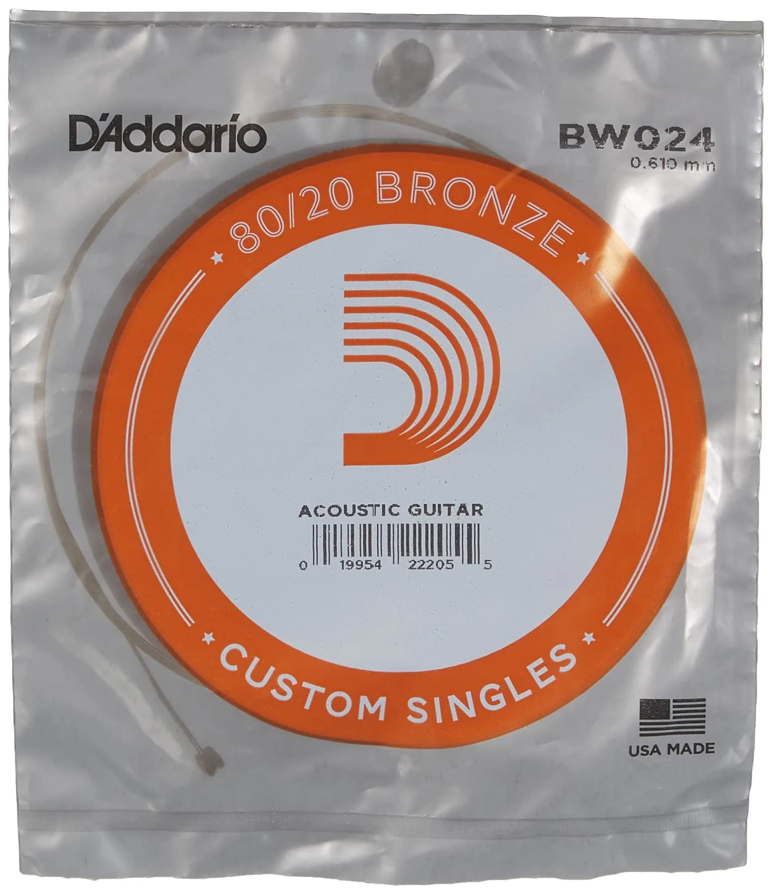 D'Addario BW024 Bronze Wound Acoustic Guitar Single String, .024 Gauge - main product image