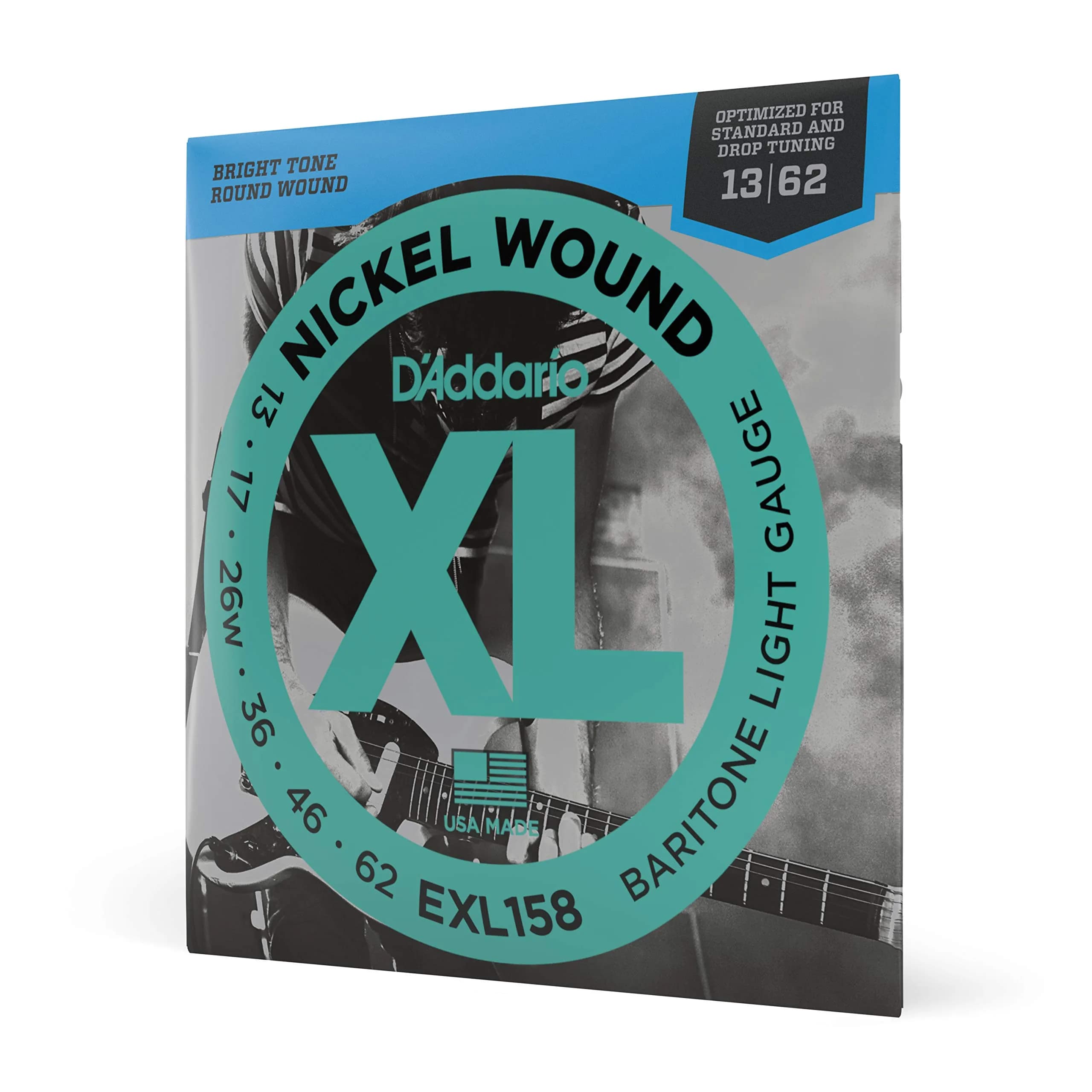 D'Addario XL Nickel EXL158 Baritone Electric Guitar Strings 13-62 (0.33-1.57 mm) | Bright Tone & Perfect Intonation