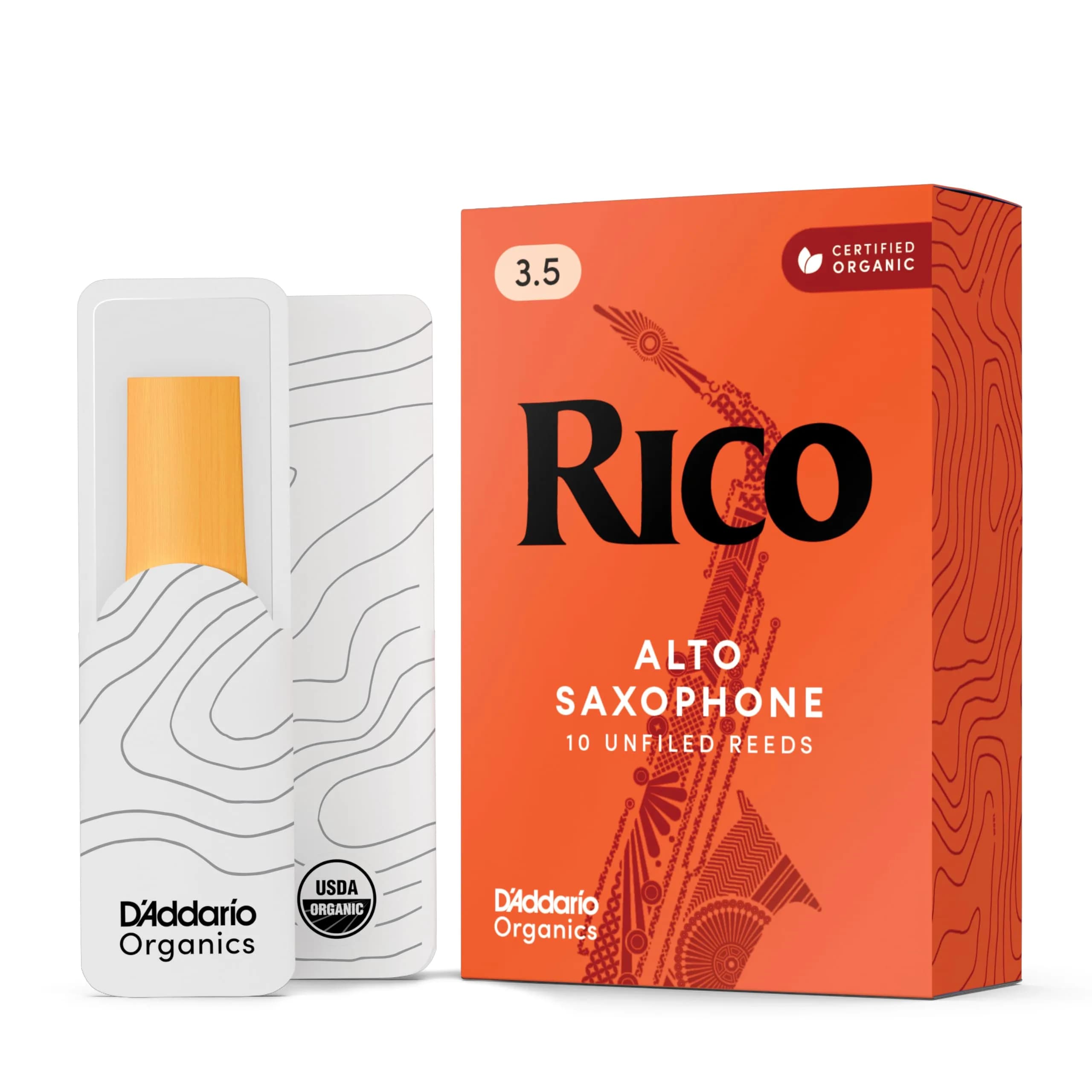 Rico Organic Alto Saxophone Reeds Strength 3.5 (10 Pack) | Easy Response for Students