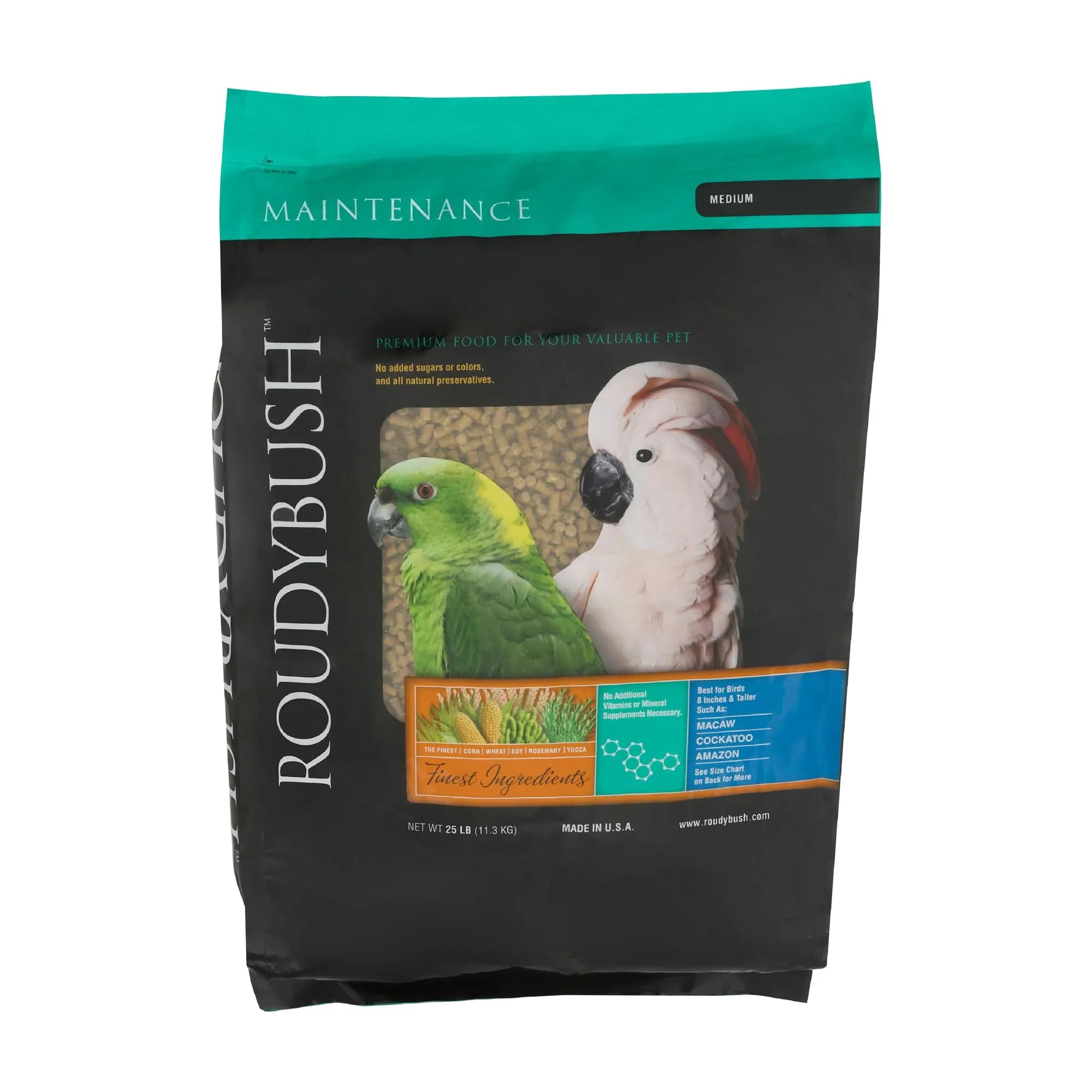 RoudyBush Daily Maintenance Bird Food Medium Pellets 12 kg (25 lb) | Wholesome Nutrition for Parrots, Cockatiels, Conures