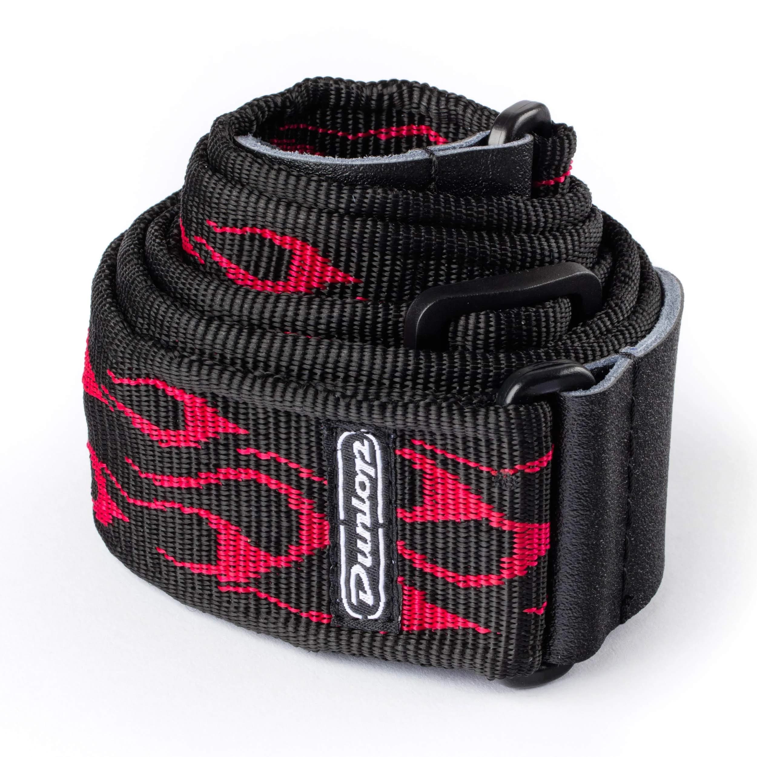Jim Dunlop Classic Black Strap 2" Wide (38" Length) | Patented Comfort Edge Webbing — Flambe Red