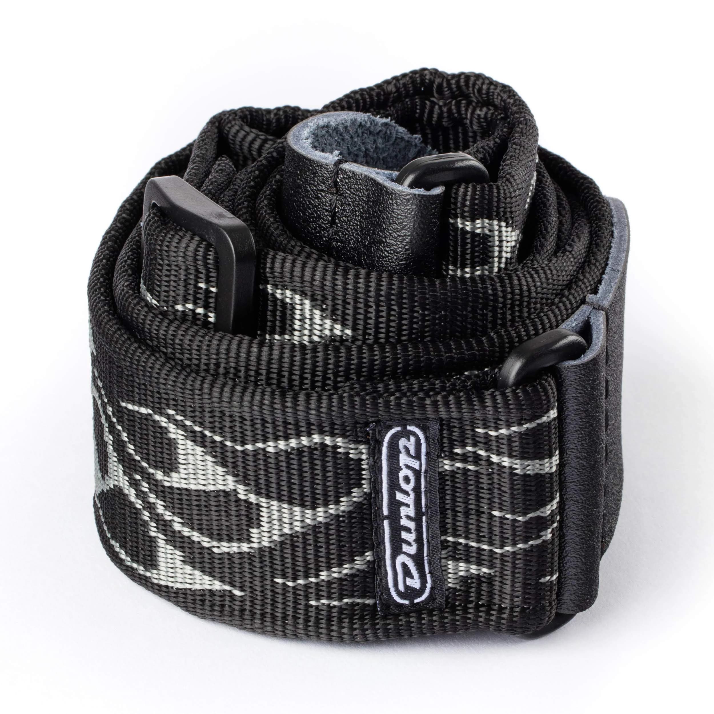 Jim Dunlop Classic Black Strap 2" Wide (38" Length) | Patented Comfort Edge Webbing — Gray