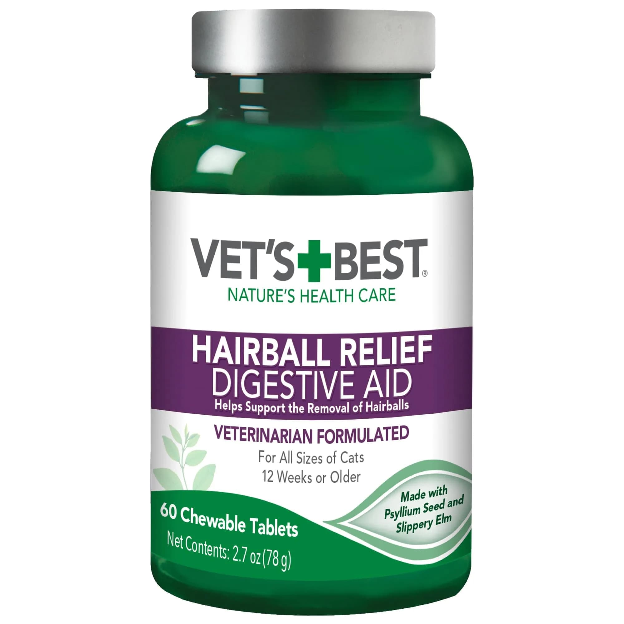 Vet's Best Cat Hairball Relief Digestive Aid Chewable Tablets 60 Count | Vet Formulated for Cats