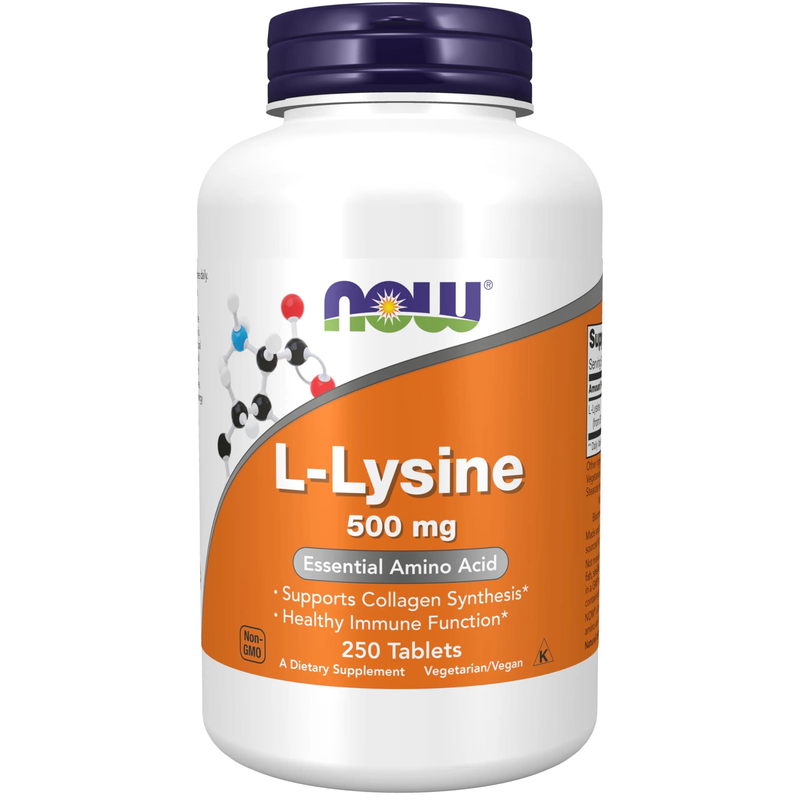 NOW Supplements, L-Lysine 500 mg, Amino Acid, 250 Tabs - main product image