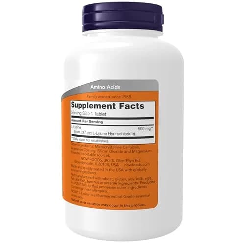 NOW Supplements, L-Lysine 500 mg, Amino Acid, 250 Tabs thumbnail 2