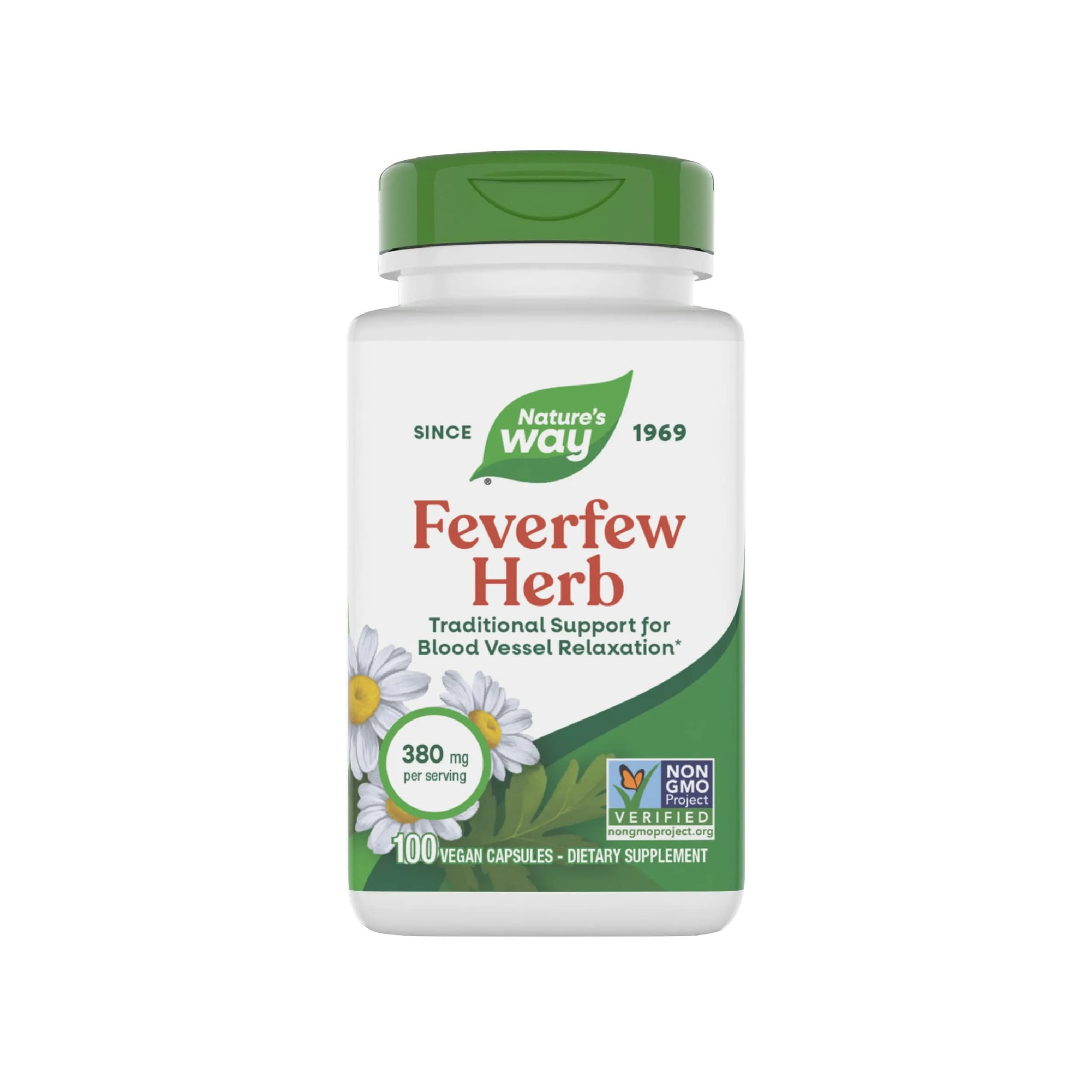 Nature's Way Feverfew Herb Capsules 380 mg 100 Ct | Traditional Support for Blood Vessel Relaxation — Capsule