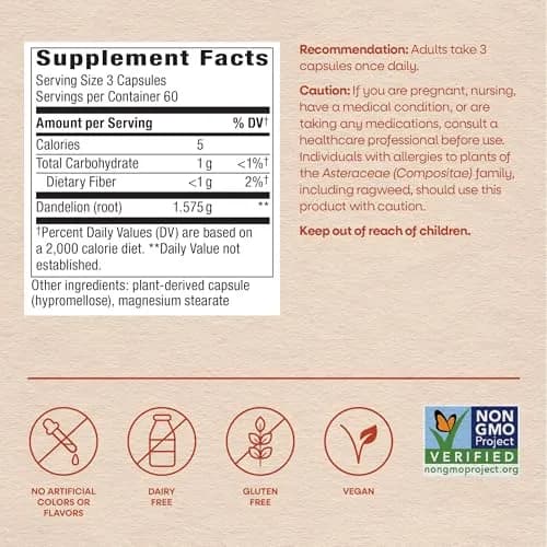 Nature's Way Dandelion Root Capsules 180 Count | Traditional Diuretic Herb thumbnail 6