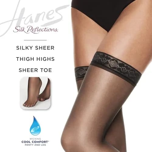 Hanes Silk Reflections Sheer Toe Thigh Highs Size EF | Silky Sheer Finish, Stay-Put Band, Sheer Toe (70-120 chars) thumbnail 4