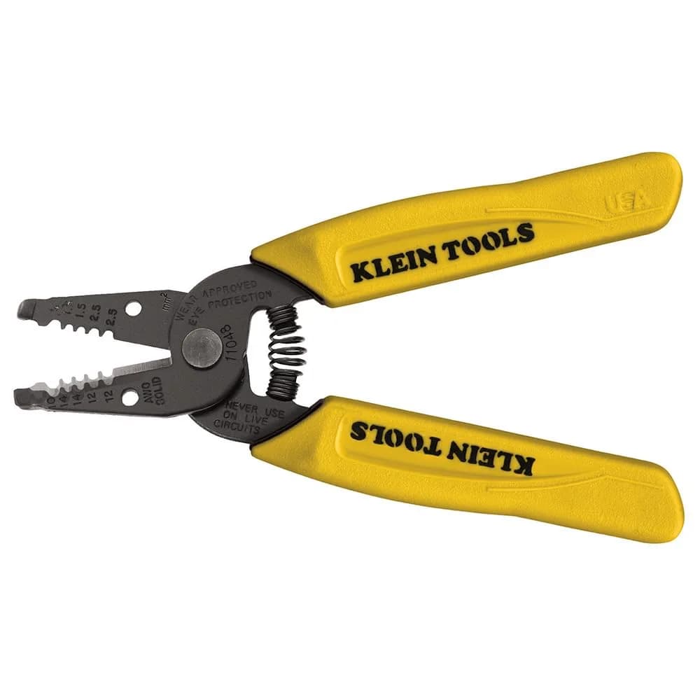 Klein Tools 11048 Dual Wire Stripper Cutter 10-14 AWG Solid Wire | Strips Two Wires Simultaneously