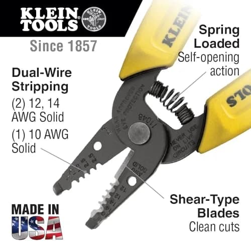 Klein Tools 11048 Dual Wire Stripper Cutter 10-14 AWG Solid Wire | Strips Two Wires Simultaneously thumbnail 2