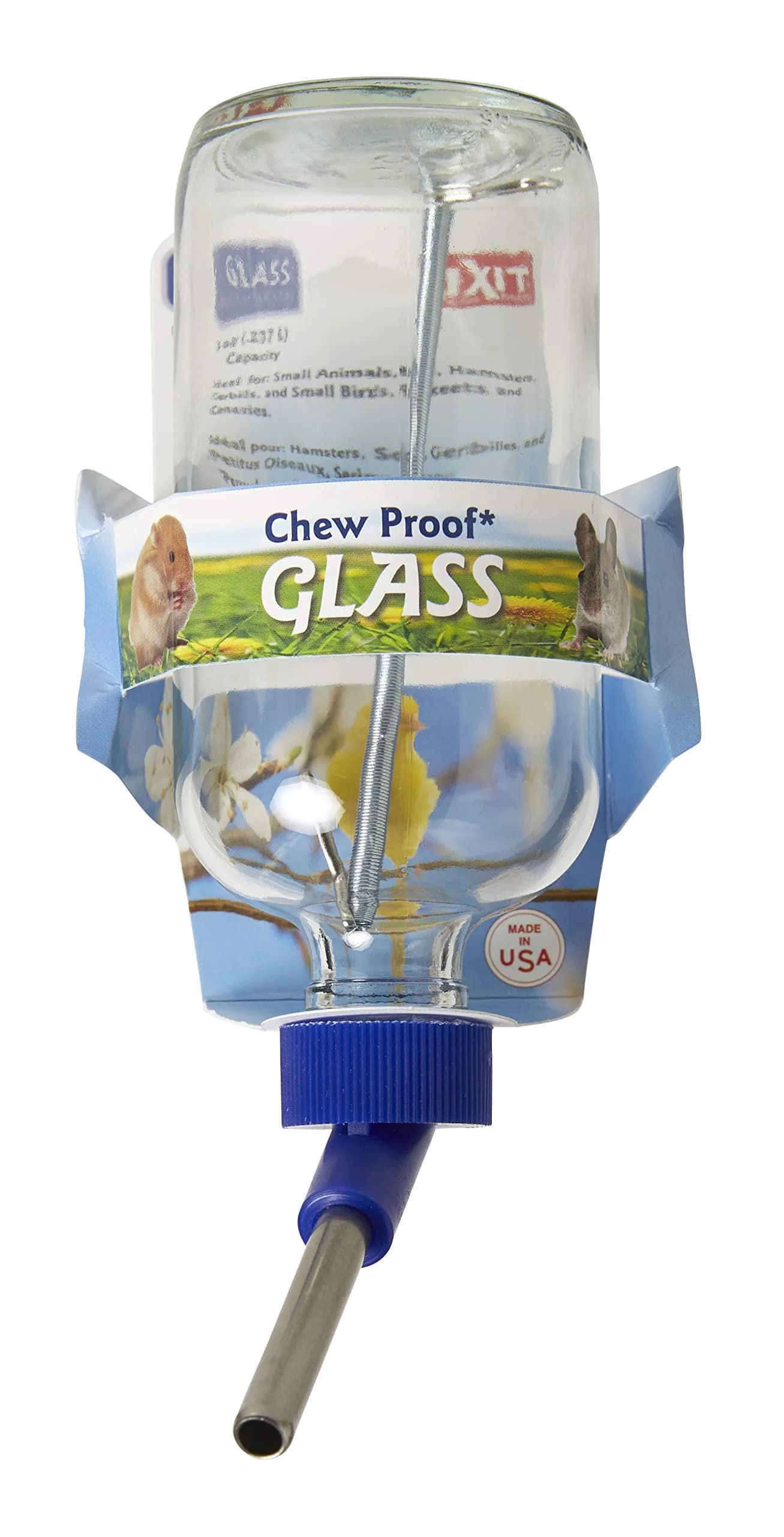 Lixit Glass Bird and Small Animal Water Bottle 240ml (8 fl oz) | Chew-Proof Design — 8oz