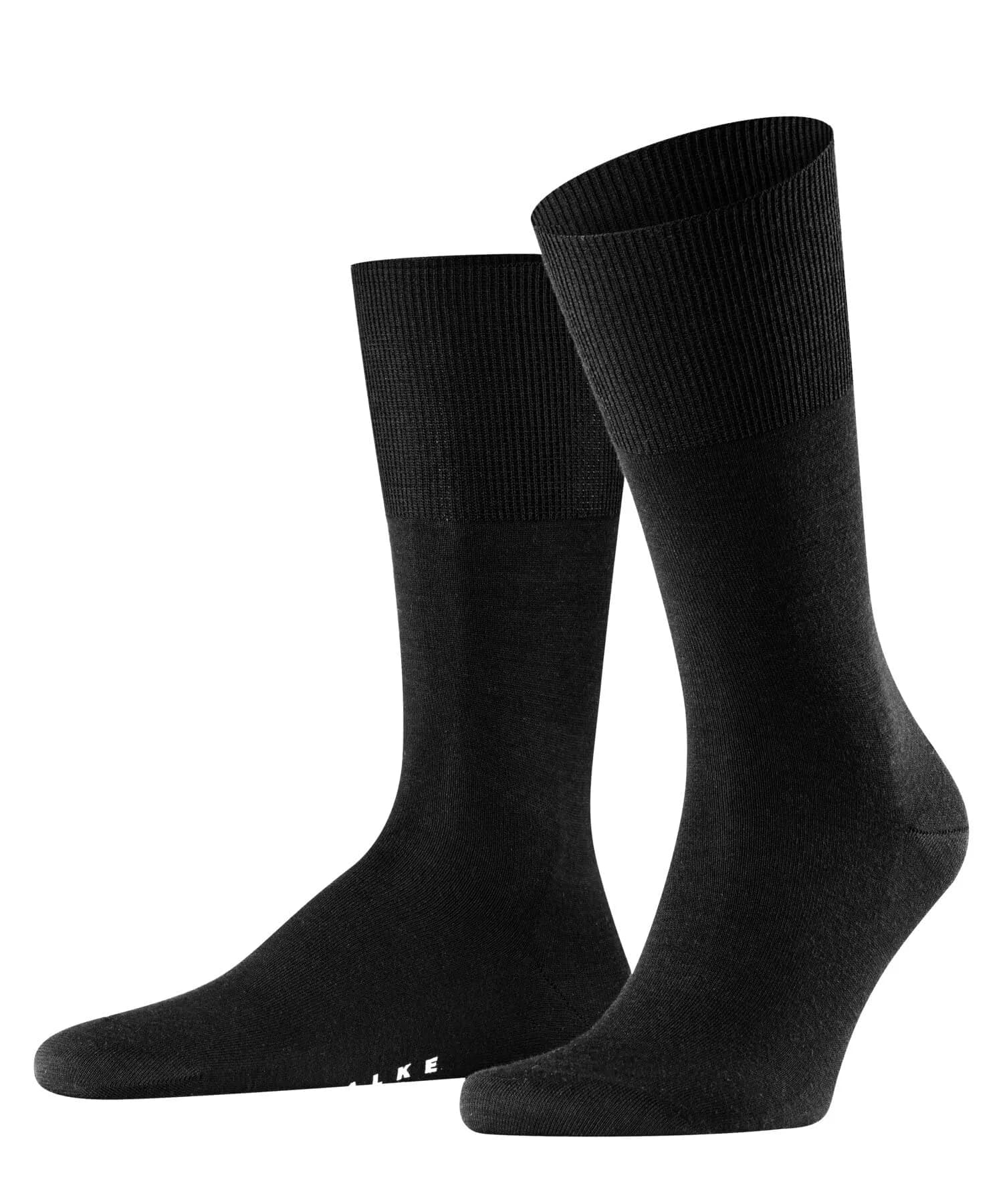 FALKE Men's Airport Crew Socks, Merino Wool Cotton, Black 3000, Size 11-12 | Classic Formal Comfort
