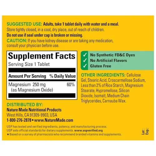 Nature Made Magnesium Oxide 250 mg Tablets | 200 Count (Pack of 1) thumbnail 7