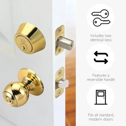 Design House Pro Series Single Cylinder Deadbolt Polished Brass | Residential Grade-3 Security thumbnail 3