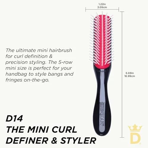 Denman D14 Curly Hair Brush 5-Row Styling Brush Black/Red | Detangles, Defines Curls, Smooths Frizz thumbnail 2