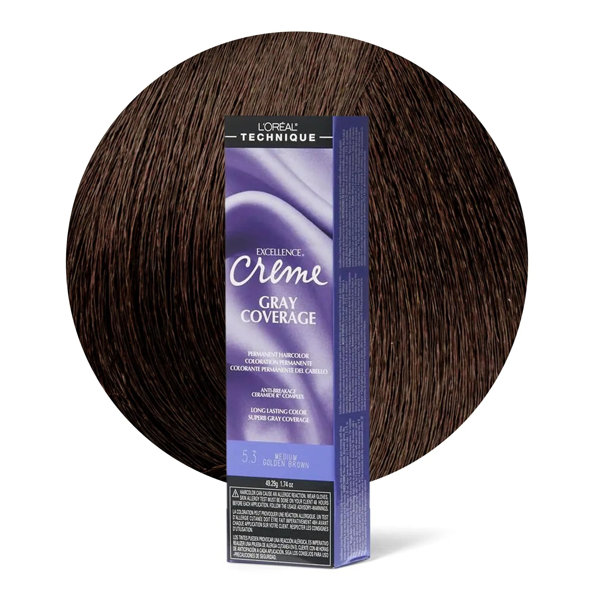 L'Oréal Technique Excellence Crème Permanent Hair Color – 3 Natural Black | Superb Gray Coverage — 5.3 Medium Golden Brown
