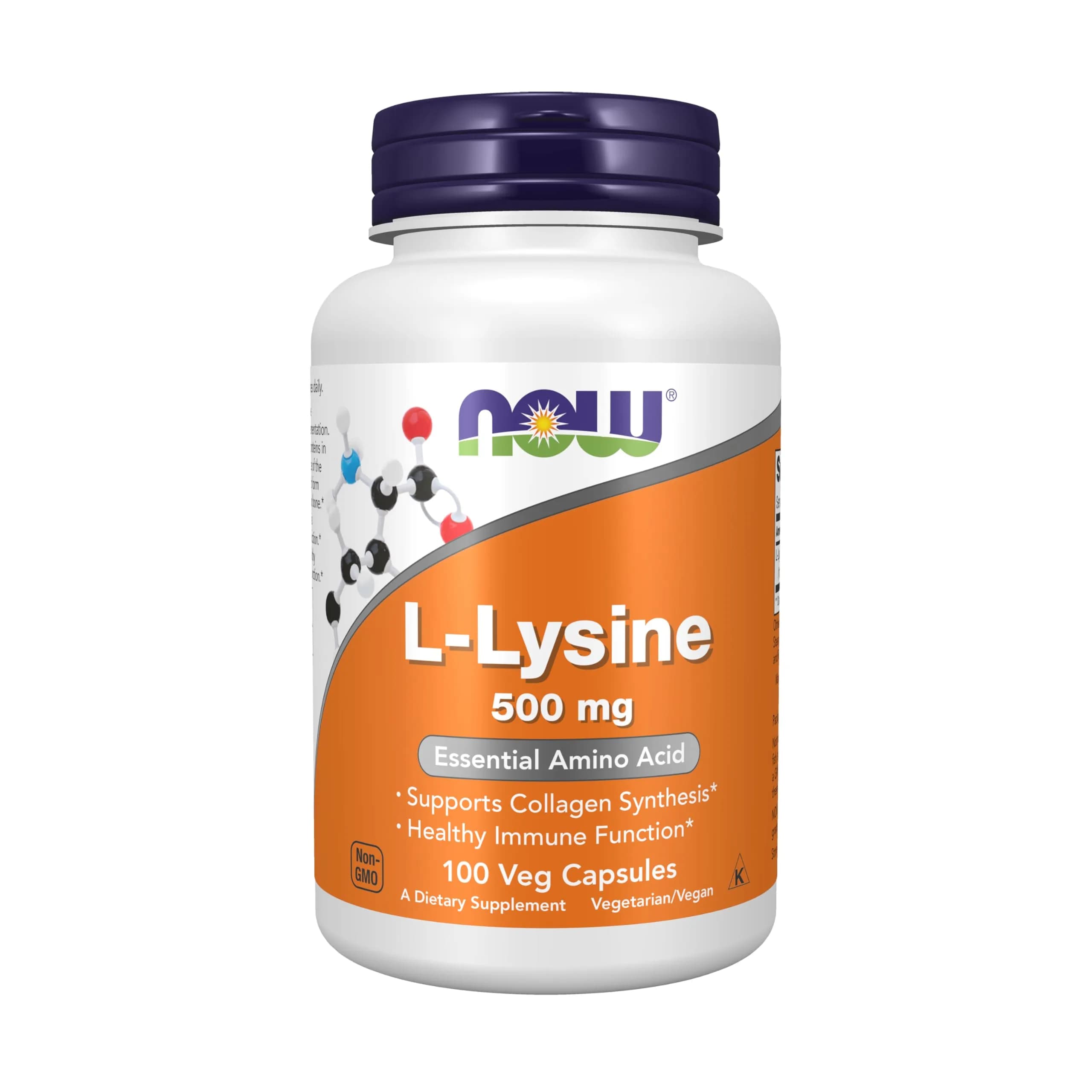 NOW Supplements, L-Lysine 500 mg, Amino Acid, 100 Veg Caps | Supports Collagen & Immune Function - main product image