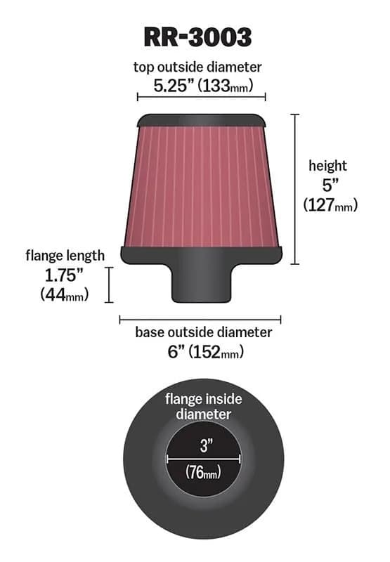 K&N RR-3003 High-Flow Original Lifetime Reverse Conical Universal Air Filter: 12.7 cm (5 In) Height | Engineered Power & 4 Layers of Protection thumbnail 3