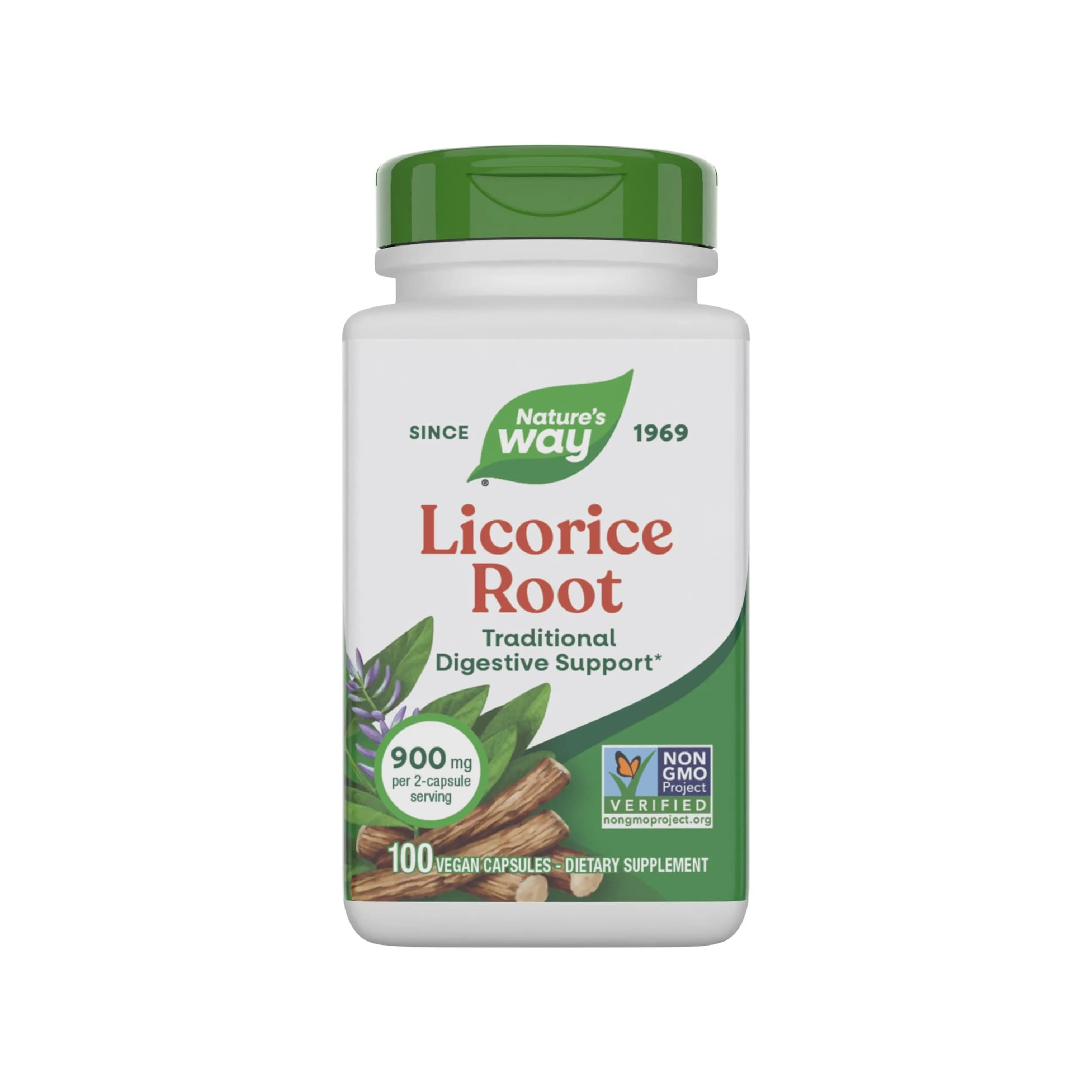Nature's Way Licorice Root Capsules 900 mg 100 ct | Traditional Digestive Support — No Color