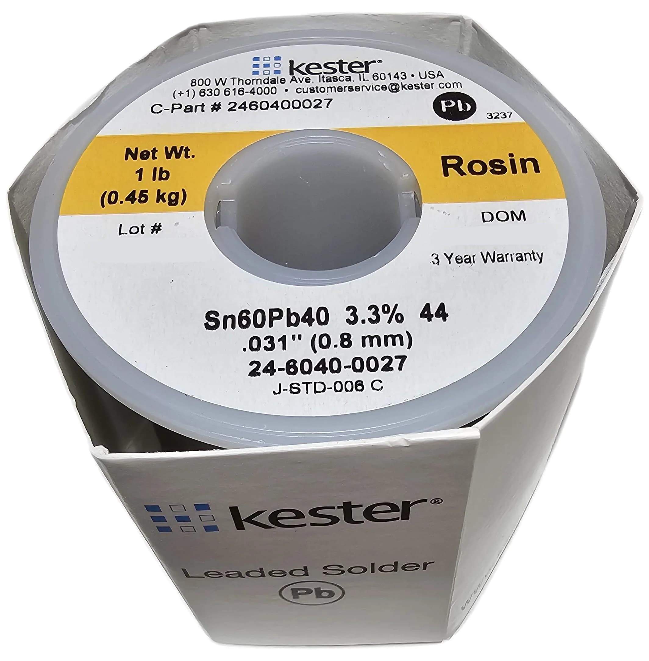 Kester Solder Wire 0.031" (0.80mm) Diameter, 1 lb Spool | High-Quality Electronics Soldering