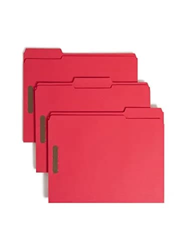 SMEAD Red Fastener File Folders with Prongs 3 Tab Letter Size | Durable, Environmentally Responsible Office File thumbnail 1