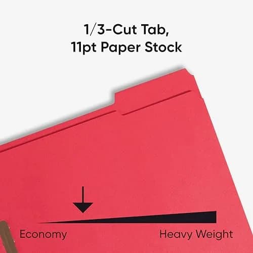 SMEAD Red Fastener File Folders with Prongs 3 Tab Letter Size | Durable, Environmentally Responsible Office File thumbnail 5