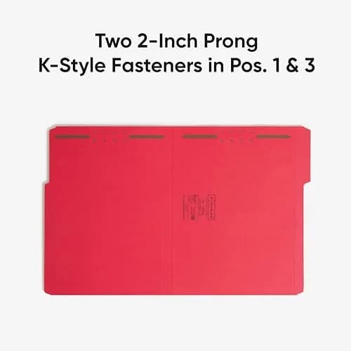 SMEAD Red Fastener File Folders with Prongs 3 Tab Letter Size | Durable, Environmentally Responsible Office File thumbnail 6