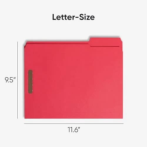 SMEAD Red Fastener File Folders with Prongs 3 Tab Letter Size | Durable, Environmentally Responsible Office File thumbnail 3