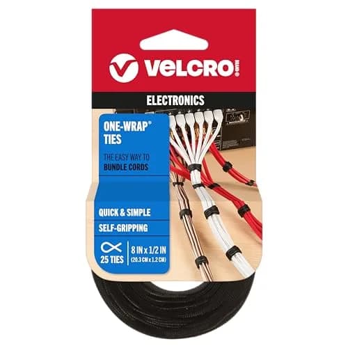 VELCRO Brand ONE-WRAP Cable Ties, 8in x 1/2in, Black, 25 Pack | Reusable Wire & Cord Organizer thumbnail 1