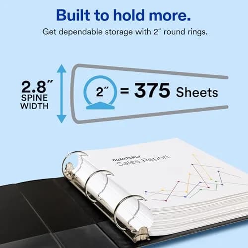 Avery Standard View 3 Ring Binder, 2" Round Rings, 375 Sheet Capacity | Black, 2.8" Spine thumbnail 2