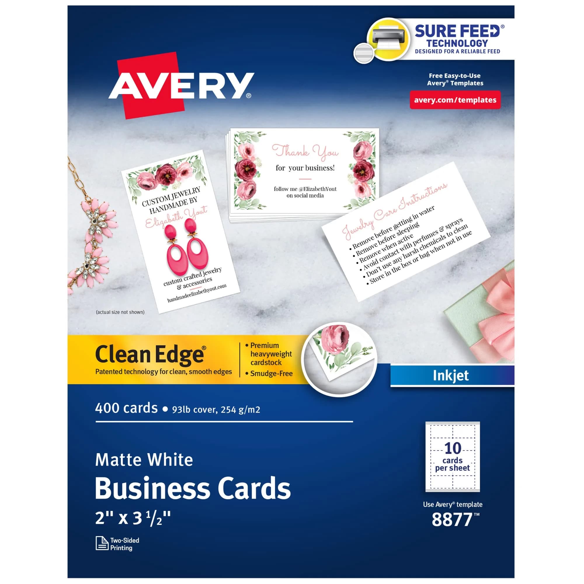 Avery Clean Edge Printable Business Cards 400 Count (2" x 3.5") | Inkjet Printer Optimized - main product image
