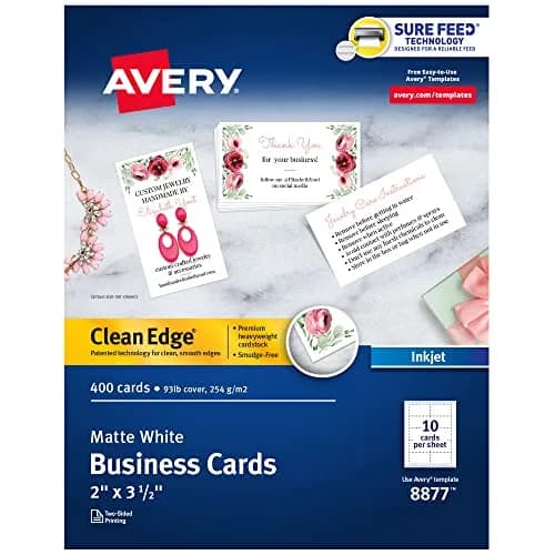 Avery Clean Edge Printable Business Cards 400 Count (2" x 3.5") | Inkjet Printer Optimized thumbnail 1