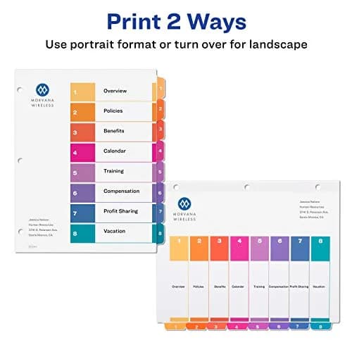 Avery Ready Index Table of Contents Dividers, 8-Tab, Color, 24 Sets | Printable & Reinforced for Professional Organization thumbnail 6