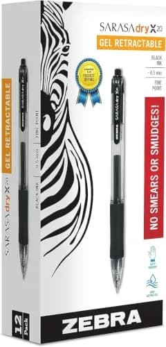Zebra Pen SARASA X20 Retractable Gel Pen 0.5mm | Fast-Dry, Left-Hand Friendly, 12-Pack thumbnail 1
