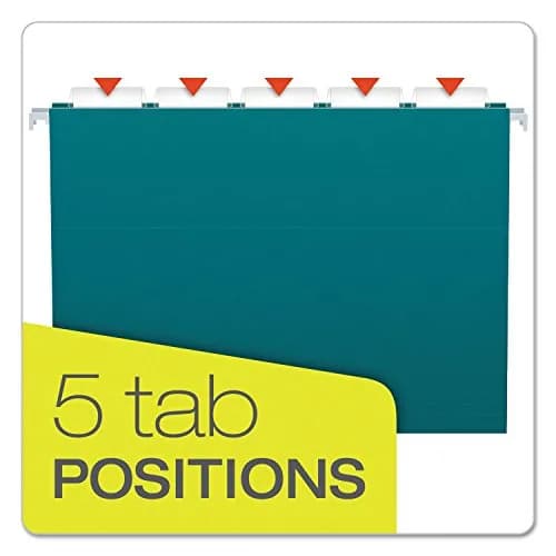 Pendaflex Recycled Hanging Folders Letter Size Teal 1/5 Cut | Eco-Friendly Office Storage thumbnail 3